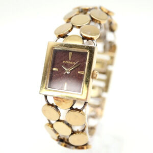 Vintage Fossil F2 Gold Tone Tank Watch 21mm Circle Chain Link 6" Bracelet ES1581